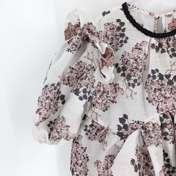 SISTER JANE M Dream Pink Black Floral Jacquard Ruffle Dress Mini Tiered Lux Puff - Picture 5 of 15